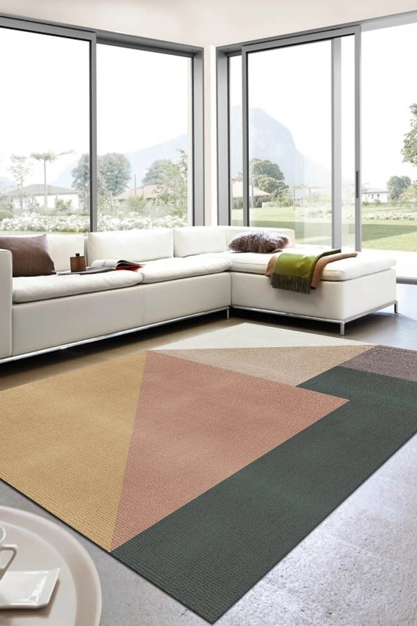 Fobcolors Modern Kadife Desenli Pamuk Tabanlı Yıkanabilen Kaydırmaz Antibakteriyel Salon Halısı