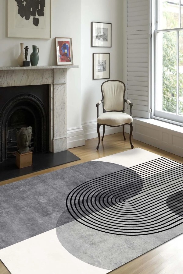 Sare Modern Kadife Desenli Pamuk Tabanlı Yıkanabilen Kaydırmaz Antibakteriyel Salon Halısı