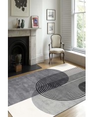 Sare Modern Kadife Desenli Pamuk Tabanlı Yıkanabilen Kaydırmaz Antibakteriyel Salon Halısı