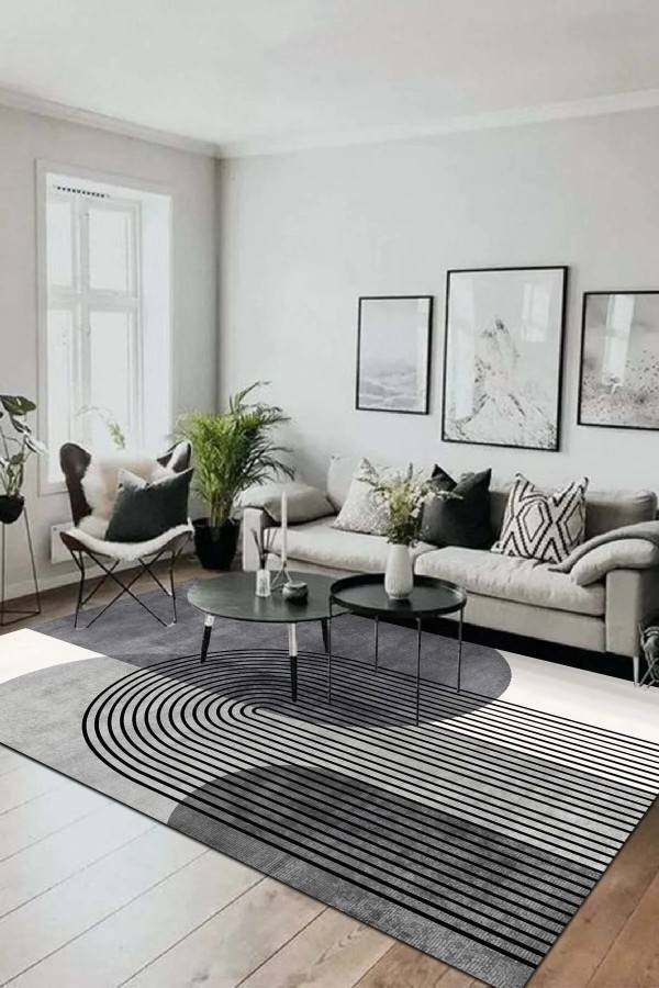 Sare Modern Kadife Desenli Pamuk Tabanlı Yıkanabilen Kaydırmaz Antibakteriyel Salon Halısı