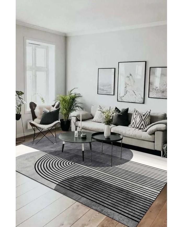 Sare Modern Kadife Desenli Pamuk Tabanlı Yıkanabilen Kaydırmaz Antibakteriyel Salon Halısı