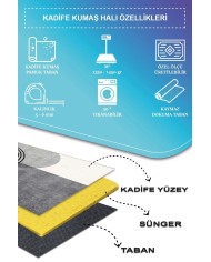 Sare Modern Kadife Desenli Pamuk Tabanlı Yıkanabilen Kaydırmaz Antibakteriyel Salon Halısı