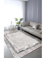 Lareny Modern Kadife Desenli Pamuk Tabanlı Yıkanabilen Kaydırmaz Antibakteriyel Salon Halısı