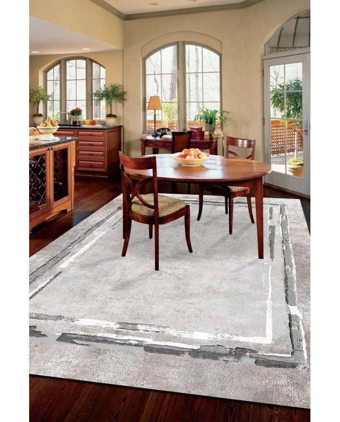 Lareny Modern Kadife Desenli Pamuk Tabanlı Yıkanabilen Kaydırmaz Antibakteriyel Salon Halısı