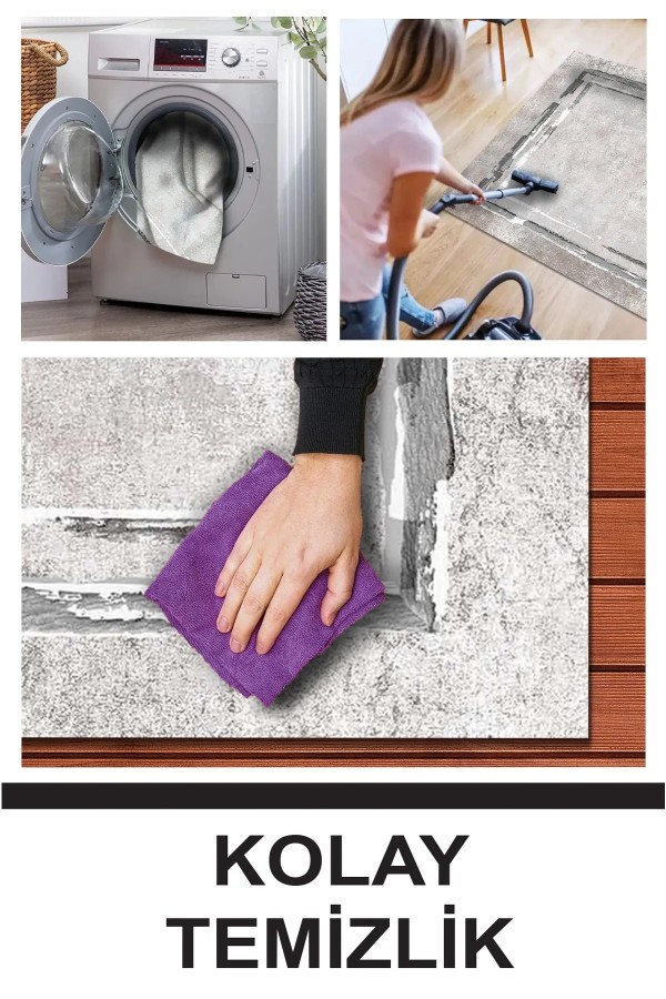 Lareny Modern Kadife Desenli Pamuk Tabanlı Yıkanabilen Kaydırmaz Antibakteriyel Salon Halısı