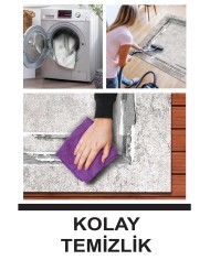 Lareny Modern Kadife Desenli Pamuk Tabanlı Yıkanabilen Kaydırmaz Antibakteriyel Salon Halısı