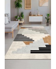 Carie Modern Kadife Desenli Pamuk Tabanlı Yıkanabilen Kaydırmaz Antibakteriyel Salon Halısı