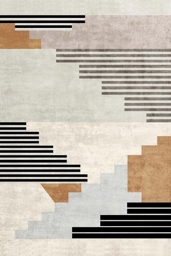 Carie Modern Kadife Desenli Pamuk Tabanlı Yıkanabilen Kaydırmaz Antibakteriyel Salon Halısı