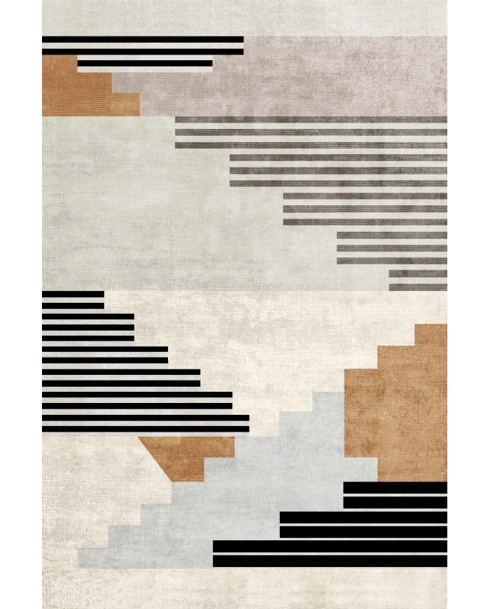 Carie Modern Kadife Desenli Pamuk Tabanlı Yıkanabilen Kaydırmaz Antibakteriyel Salon Halısı