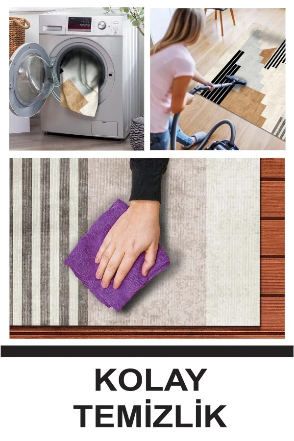 Carie Modern Kadife Desenli Pamuk Tabanlı Yıkanabilen Kaydırmaz Antibakteriyel Salon Halısı