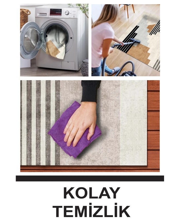 Carie Modern Kadife Desenli Pamuk Tabanlı Yıkanabilen Kaydırmaz Antibakteriyel Salon Halısı