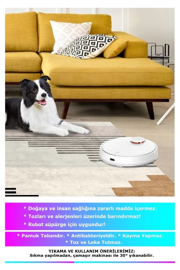 Carie Modern Kadife Desenli Pamuk Tabanlı Yıkanabilen Kaydırmaz Antibakteriyel Salon Halısı