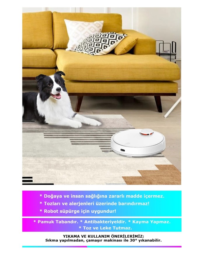 Carie Modern Kadife Desenli Pamuk Tabanlı Yıkanabilen Kaydırmaz Antibakteriyel Salon Halısı