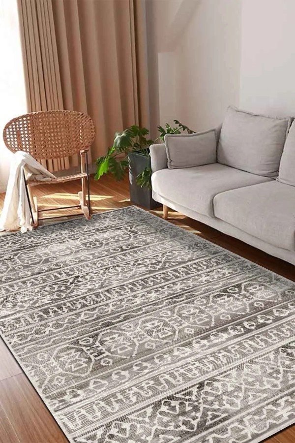 Adani Modern Kadife Desenli Pamuk Tabanlı Yıkanabilen Kaydırmaz Antibakteriyel Salon Halısı