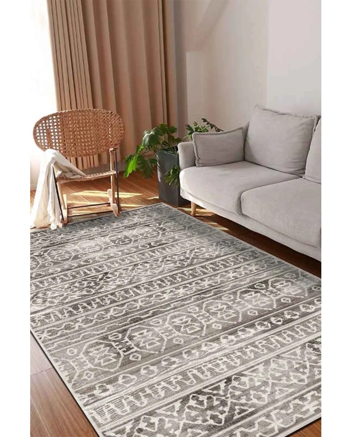 Adani Modern Kadife Desenli Pamuk Tabanlı Yıkanabilen Kaydırmaz Antibakteriyel Salon Halısı