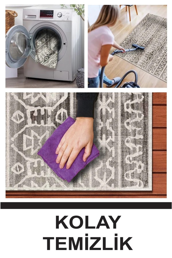 Adani Modern Kadife Desenli Pamuk Tabanlı Yıkanabilen Kaydırmaz Antibakteriyel Salon Halısı