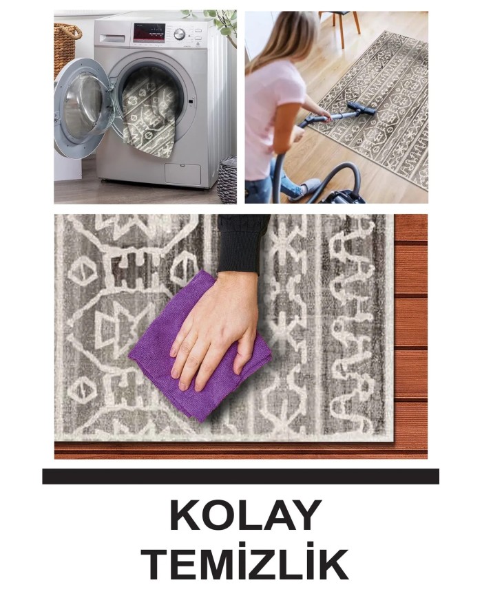 Adani Modern Kadife Desenli Pamuk Tabanlı Yıkanabilen Kaydırmaz Antibakteriyel Salon Halısı