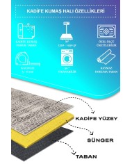 Adani Modern Kadife Desenli Pamuk Tabanlı Yıkanabilen Kaydırmaz Antibakteriyel Salon Halısı