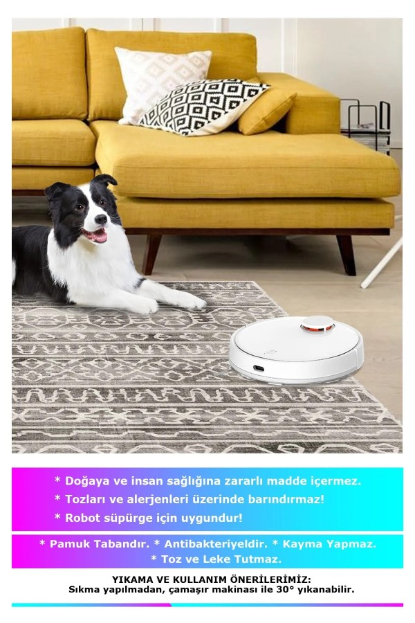 Adani Modern Kadife Desenli Pamuk Tabanlı Yıkanabilen Kaydırmaz Antibakteriyel Salon Halısı