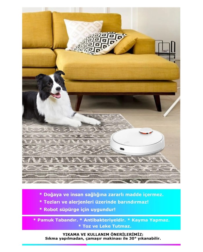 Adani Modern Kadife Desenli Pamuk Tabanlı Yıkanabilen Kaydırmaz Antibakteriyel Salon Halısı