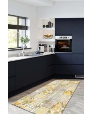 Sarahis Modern Kadife Desenli Pamuk Tabanlı Yıkanabilen Kaydırmaz Antibakteriyel Mutfak Halısı