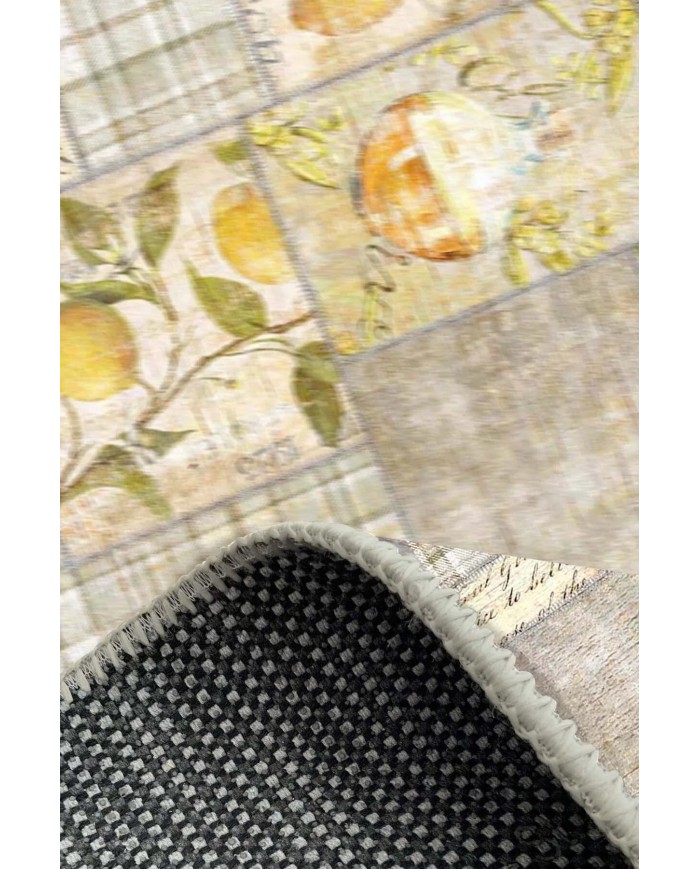 Sarahis Modern Kadife Desenli Pamuk Tabanlı Yıkanabilen Kaydırmaz Antibakteriyel Mutfak Halısı