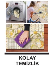 Sarahis Modern Kadife Desenli Pamuk Tabanlı Yıkanabilen Kaydırmaz Antibakteriyel Mutfak Halısı