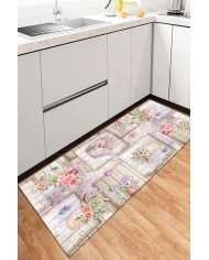 Selgos Modern Kadife Desenli Pamuk Tabanlı Yıkanabilen Kaydırmaz Antibakteriyel Mutfak Halısı