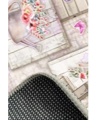 Selgos Modern Kadife Desenli Pamuk Tabanlı Yıkanabilen Kaydırmaz Antibakteriyel Mutfak Halısı