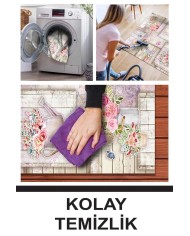 Selgos Modern Kadife Desenli Pamuk Tabanlı Yıkanabilen Kaydırmaz Antibakteriyel Mutfak Halısı