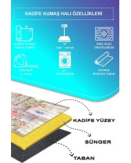 Selgos Modern Kadife Desenli Pamuk Tabanlı Yıkanabilen Kaydırmaz Antibakteriyel Mutfak Halısı