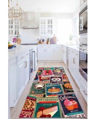 Krizan Modern Kadife Desenli Pamuk Tabanlı Yıkanabilen Kaydırmaz Antibakteriyel Mutfak Halısı