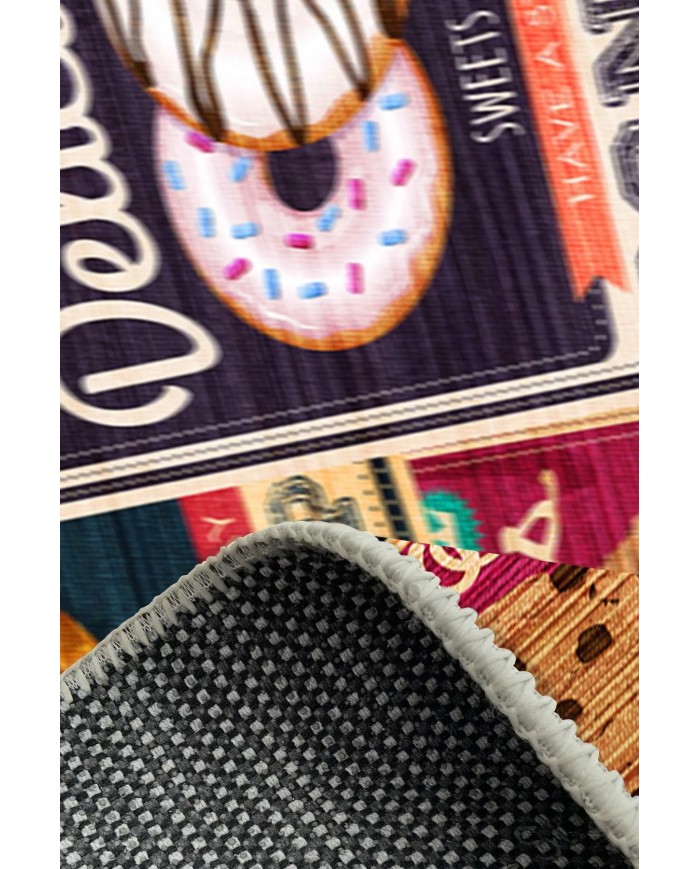 Krizan Modern Kadife Desenli Pamuk Tabanlı Yıkanabilen Kaydırmaz Antibakteriyel Mutfak Halısı