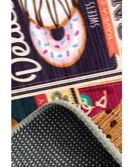 Krizan Modern Kadife Desenli Pamuk Tabanlı Yıkanabilen Kaydırmaz Antibakteriyel Mutfak Halısı