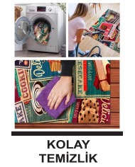 Krizan Modern Kadife Desenli Pamuk Tabanlı Yıkanabilen Kaydırmaz Antibakteriyel Mutfak Halısı