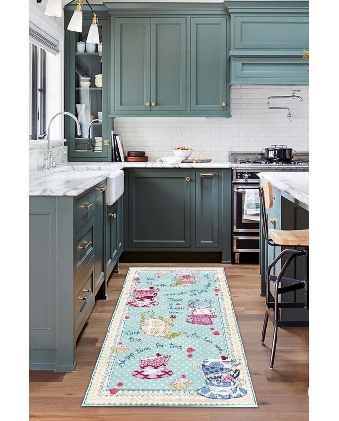 Odaly Modern Kadife Modern Pamuk Tabanlı Yıkanabilen Kaydırmaz Antibakteriyel Mutfak Halısı