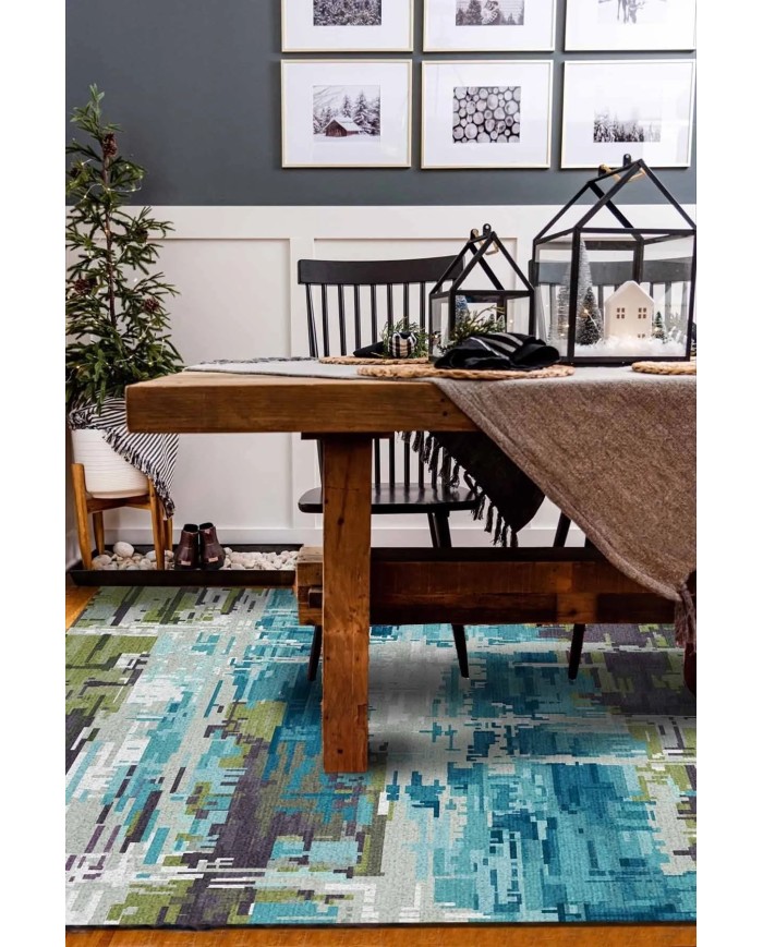 Ocımum Patchwork  Kadife  Pamuk Tabanlı Yıkanabilen Kaydırmaz Antibakteriyel Salon Halısı