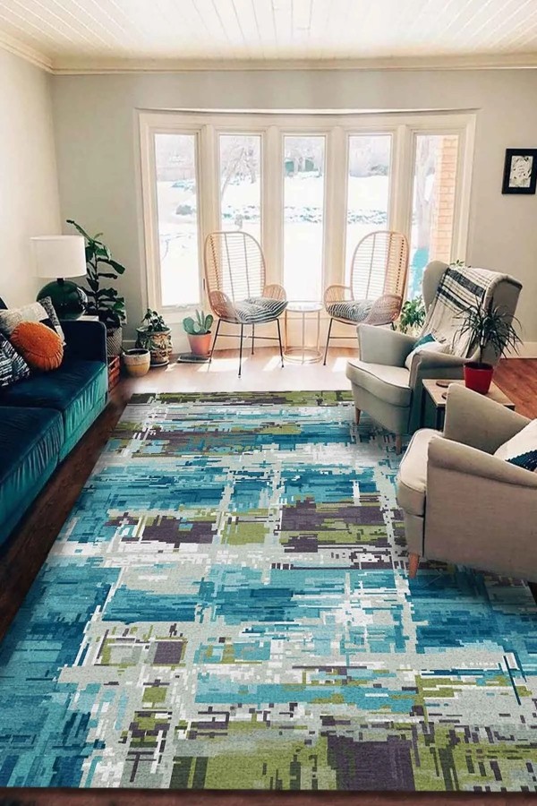 Ocımum Patchwork  Kadife  Pamuk Tabanlı Yıkanabilen Kaydırmaz Antibakteriyel Salon Halısı