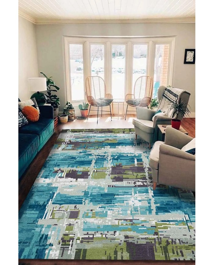 Ocımum Patchwork  Kadife  Pamuk Tabanlı Yıkanabilen Kaydırmaz Antibakteriyel Salon Halısı