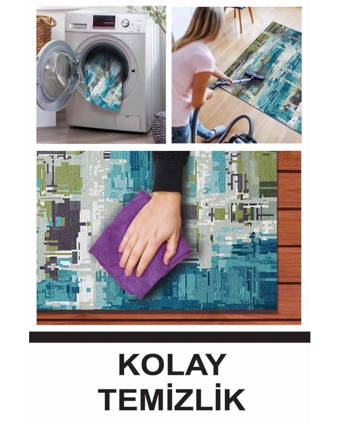 Ocımum Patchwork  Kadife  Pamuk Tabanlı Yıkanabilen Kaydırmaz Antibakteriyel Salon Halısı