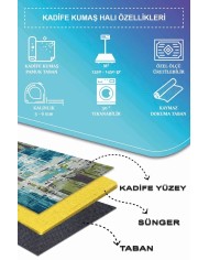 Ocımum Patchwork  Kadife  Pamuk Tabanlı Yıkanabilen Kaydırmaz Antibakteriyel Salon Halısı