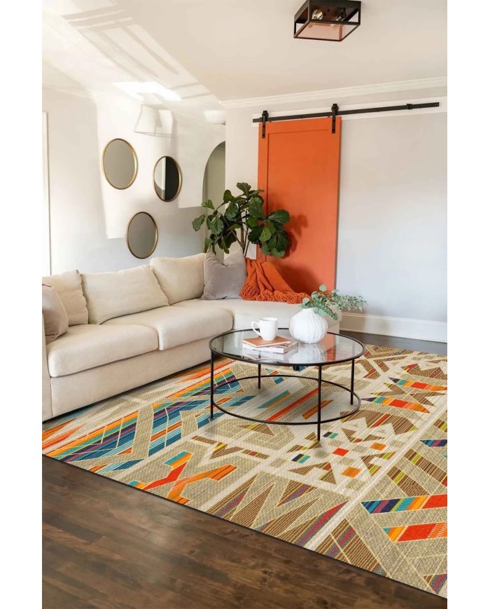 Croce Modern Kadife Desenli Pamuk Tabanlı Yıkanabilen Kaydırmaz Antibakteriyel Salon Halısı