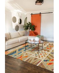 Croce Modern Kadife Desenli Pamuk Tabanlı Yıkanabilen Kaydırmaz Antibakteriyel Salon Halısı