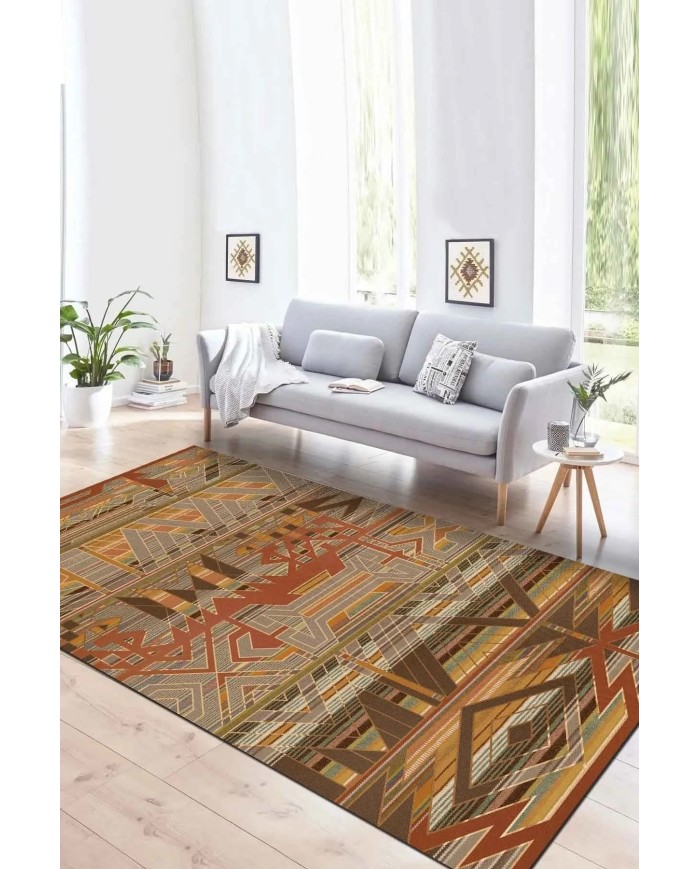 Croce Modern Kadife Desenli Pamuk Tabanlı Yıkanabilen Kaydırmaz Antibakteriyel Salon Halısı