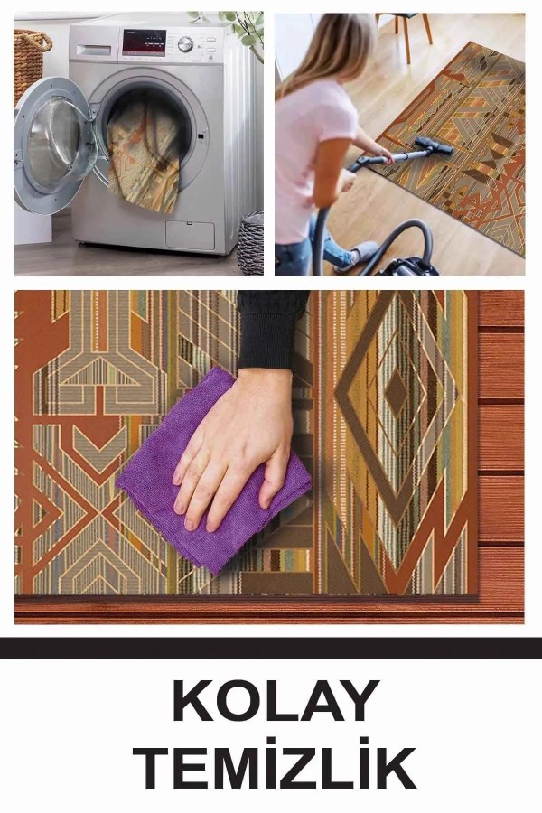 Croce Modern Kadife Desenli Pamuk Tabanlı Yıkanabilen Kaydırmaz Antibakteriyel Salon Halısı