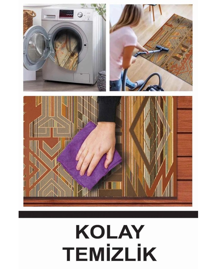 Croce Modern Kadife Desenli Pamuk Tabanlı Yıkanabilen Kaydırmaz Antibakteriyel Salon Halısı