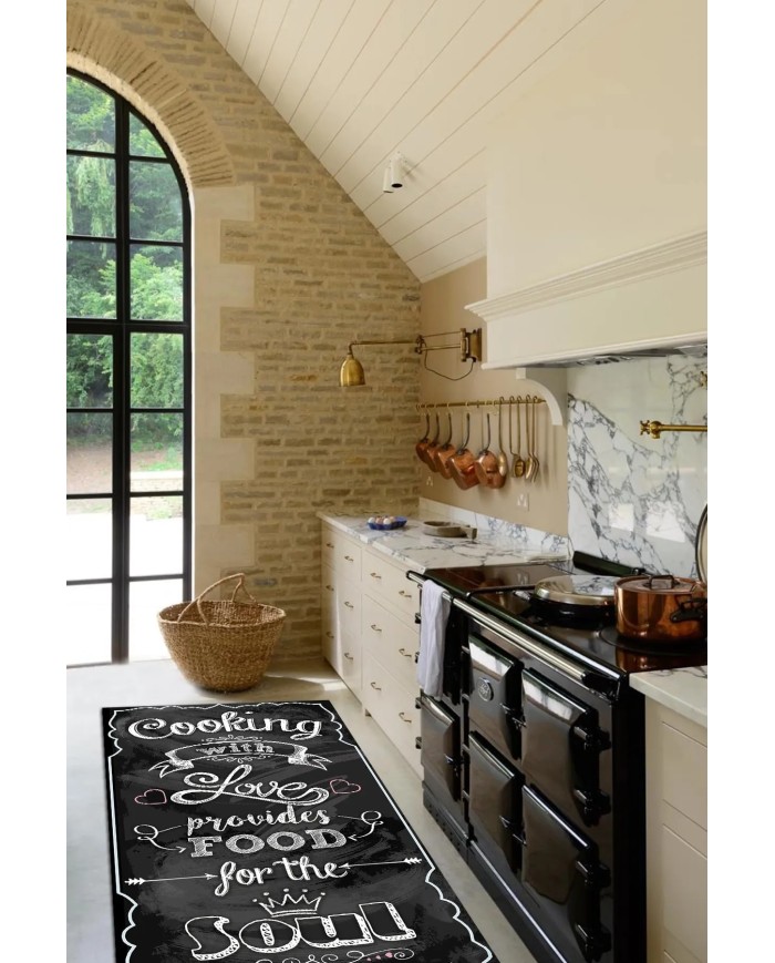 Gerards Modern Kadife Modern Pamuk Tabanlı Yıkanabilen Kaydırmaz Antibakteriyel Mutfak Halısı