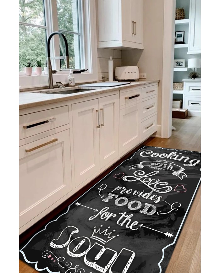 Gerards Modern Kadife Modern Pamuk Tabanlı Yıkanabilen Kaydırmaz Antibakteriyel Mutfak Halısı