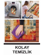 Ocımum Modern Kadife Patchwork Desenli Pamuk Tabanlı Yıkanabilen Kaydırmaz Antibakteriyel Salon Halısı