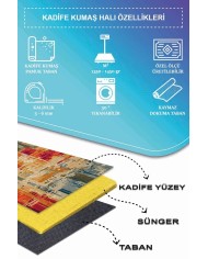 Ocımum Modern Kadife Patchwork Desenli Pamuk Tabanlı Yıkanabilen Kaydırmaz Antibakteriyel Salon Halısı